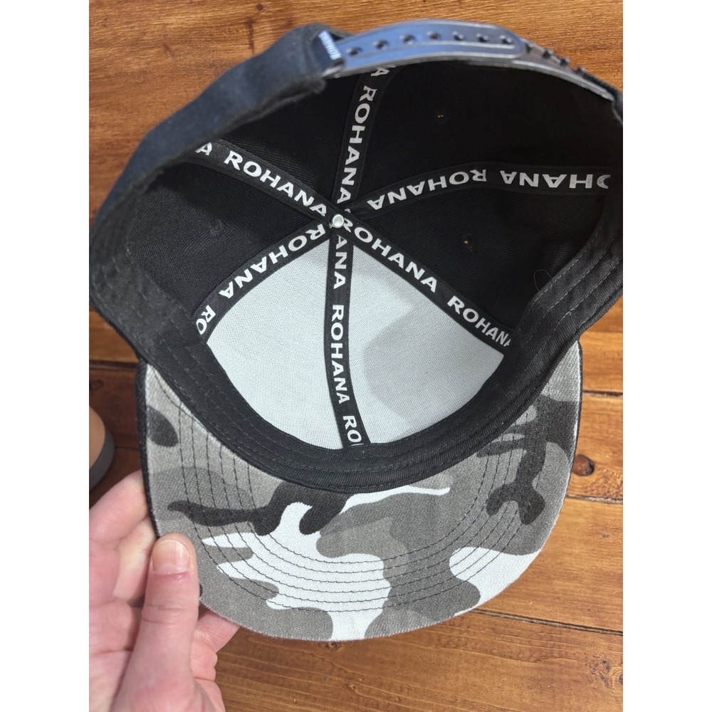 Rohana Wheels Hat Black Snapback Baseball Cap Camo Brim Auto Street Racing - Picture 5 of 5
